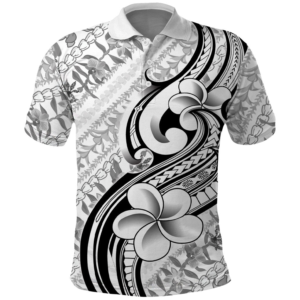 Hawaii Plumeria Lokelani Pikake Lei Polo Shirt Ele'ele Polynesian Tattoo