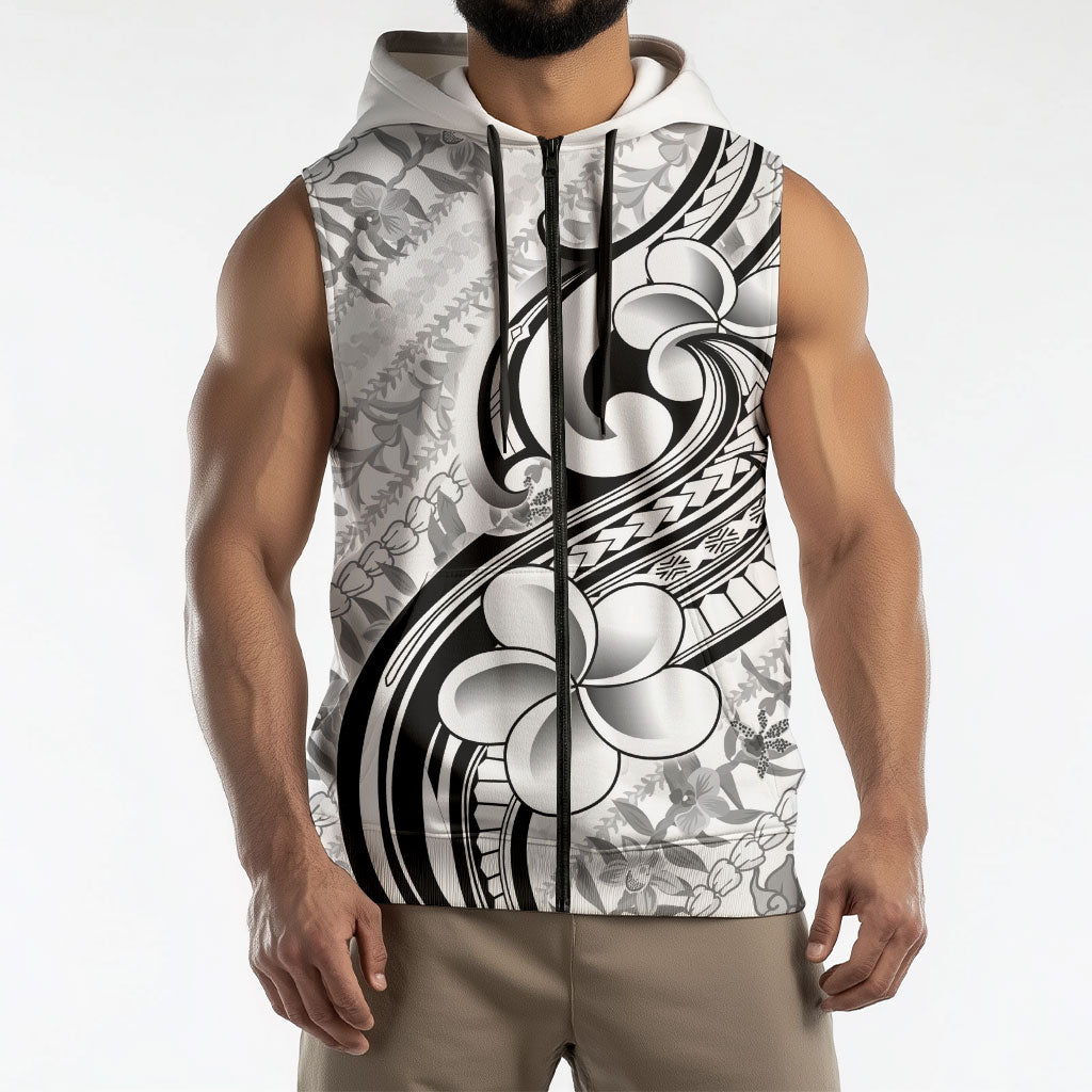 Hawaii Plumeria Lokelani Pikake Lei Sleeveless Zip Hoodie Ele'ele Polynesian Tattoo