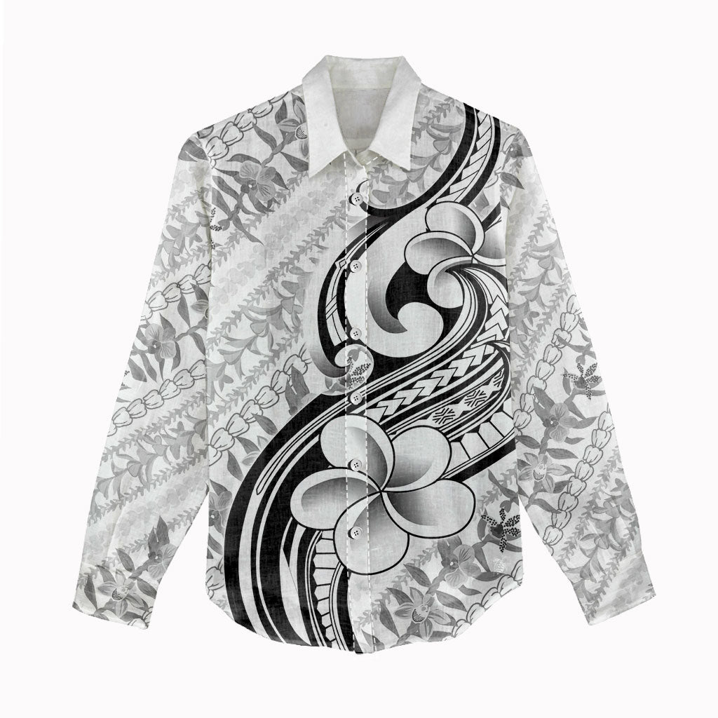 Hawaii Plumeria Lokelani Pikake Lei Women Casual Shirt Ele'ele Polynesian Tattoo LT9 - Polynesian Pride