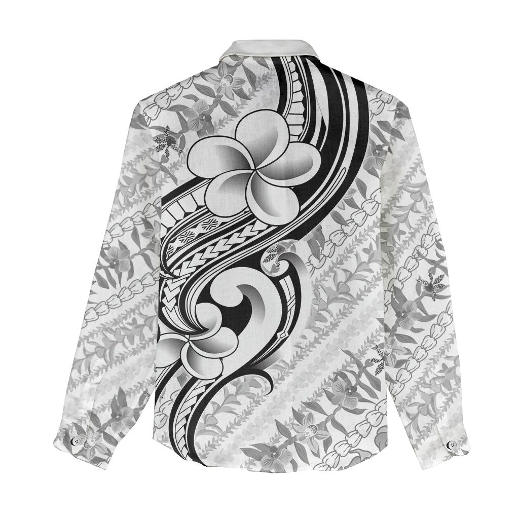 Hawaii Plumeria Lokelani Pikake Lei Women Casual Shirt Ele'ele Polynesian Tattoo LT9 - Polynesian Pride