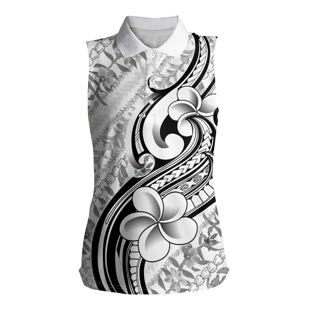 Hawaii Plumeria Lokelani Pikake Lei Women Sleeveless Polo Shirt Ele'ele Polynesian Tattoo