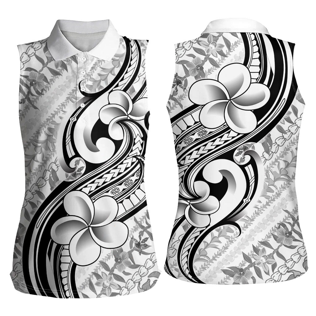 Hawaii Plumeria Lokelani Pikake Lei Women Sleeveless Polo Shirt Ele'ele Polynesian Tattoo