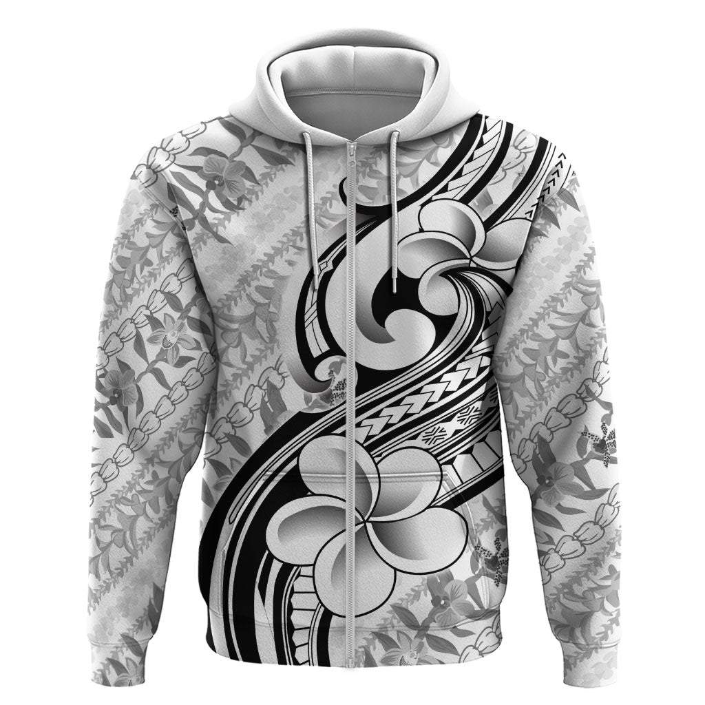 Hawaii Plumeria Lokelani Pikake Lei Zip Hoodie Ele'ele Polynesian Tattoo