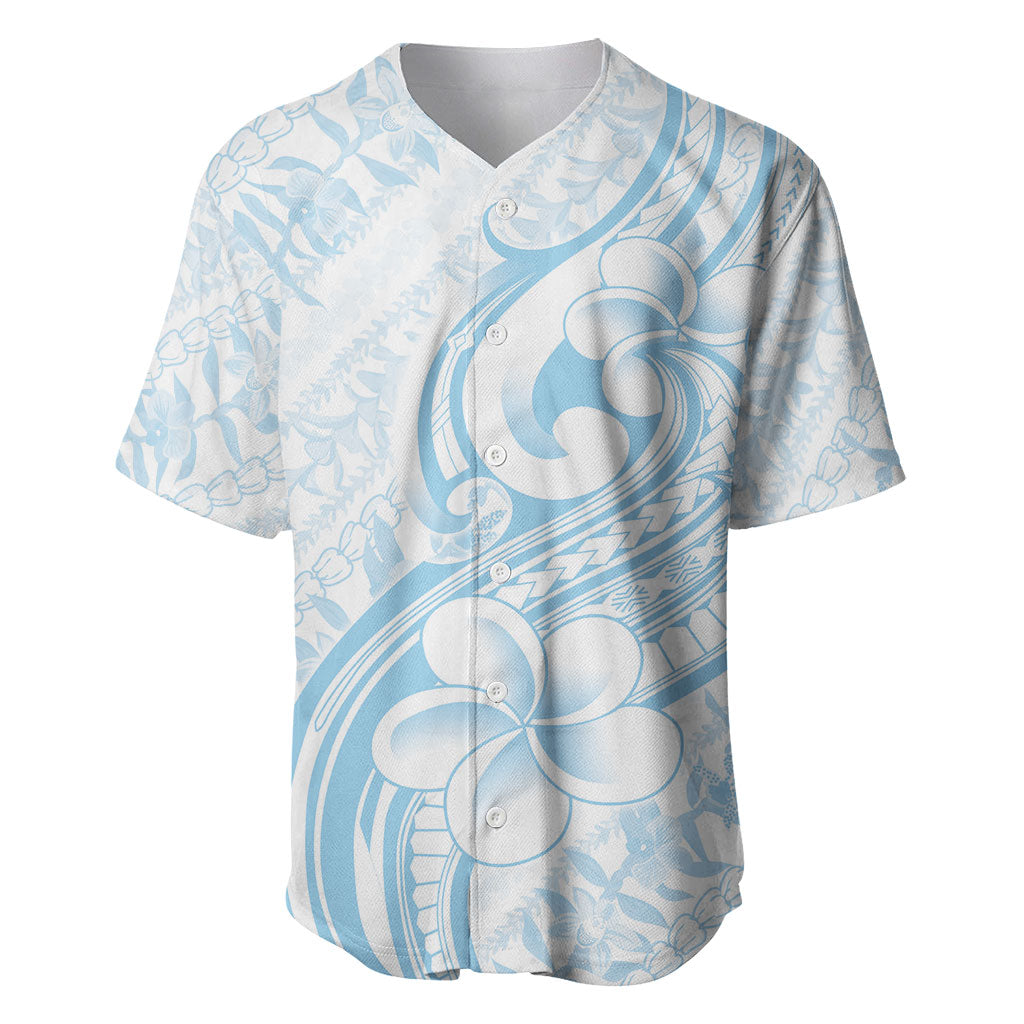 Hawaii Plumeria Lokelani Pikake Lei Baseball Jersey Uliuli Polynesian Tattoo LT9 Blue - Polynesian Pride