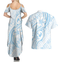 Hawaii Plumeria Lokelani Pikake Lei Couples Matching Summer Maxi Dress and Hawaiian Shirt Uliuli Polynesian Tattoo