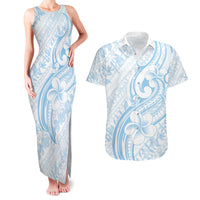 Hawaii Plumeria Lokelani Pikake Lei Couples Matching Tank Maxi Dress and Hawaiian Shirt Uliuli Polynesian Tattoo