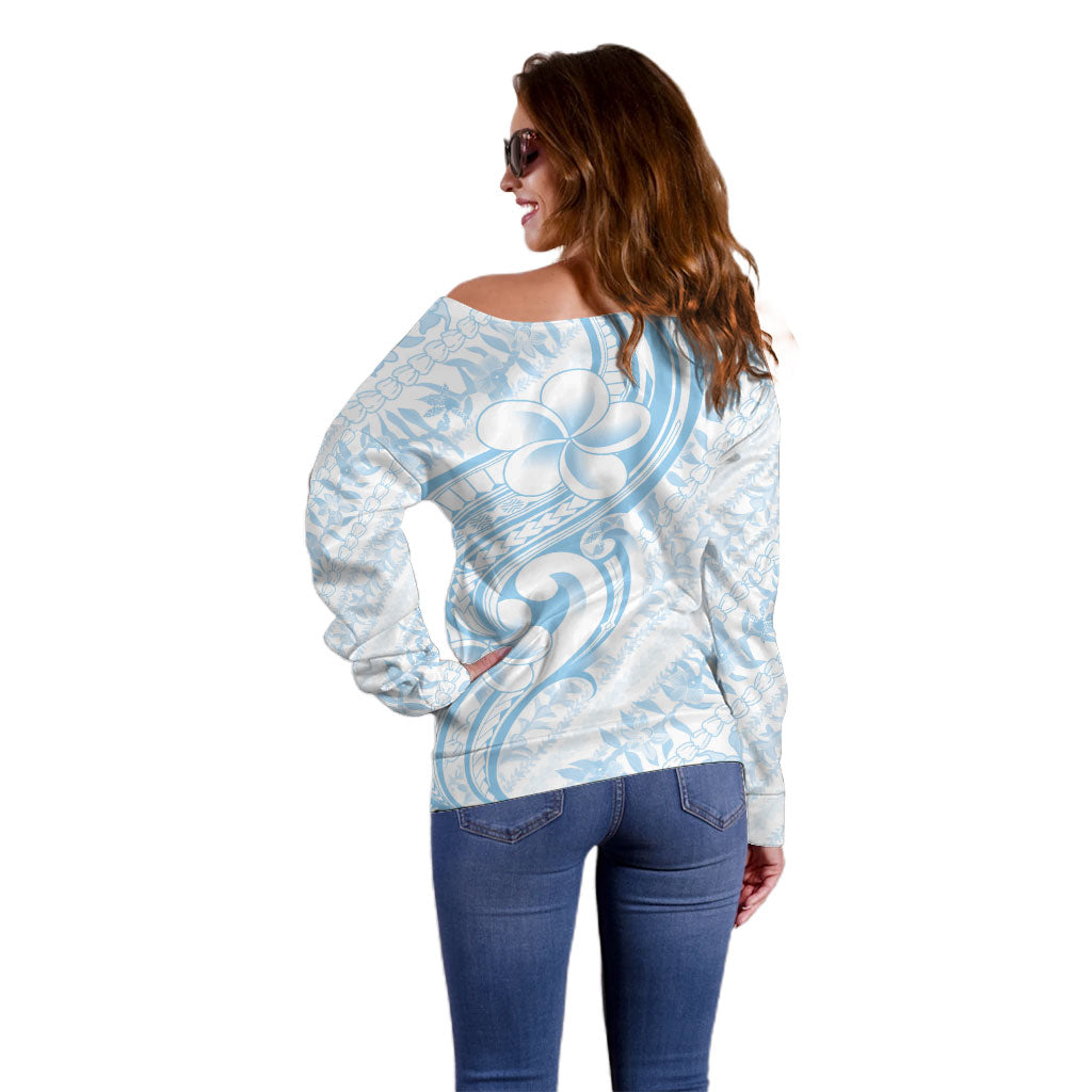 Hawaii Plumeria Lokelani Pikake Lei Off Shoulder Sweater Uliuli Polynesian Tattoo