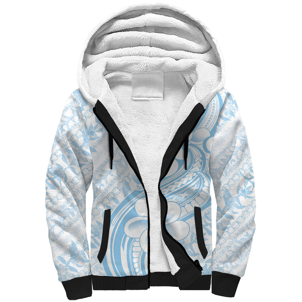 Hawaii Plumeria Lokelani Pikake Lei Sherpa Hoodie Uliuli Polynesian Tattoo LT9 Unisex Blue - Polynesian Pride