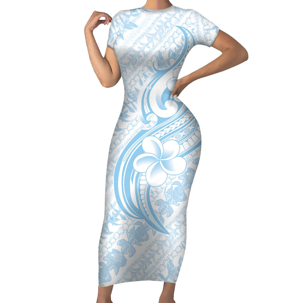 Hawaii Plumeria Lokelani Pikake Lei Short Sleeve Bodycon Dress Uliuli Polynesian Tattoo