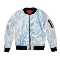 Hawaii Plumeria Lokelani Pikake Lei Sleeve Zip Bomber Jacket Uliuli Polynesian Tattoo LT9 Unisex Blue - Polynesian Pride
