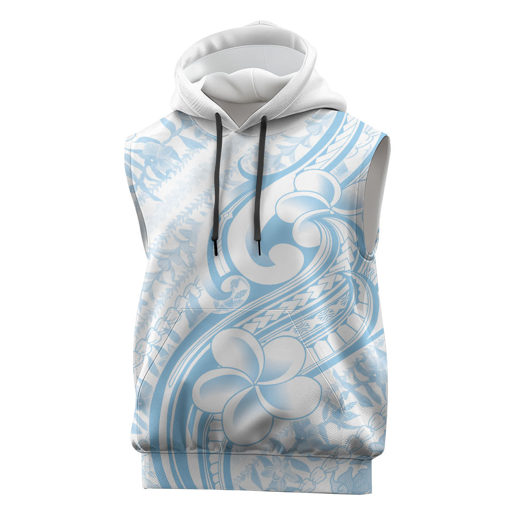 Hawaii Plumeria Lokelani Pikake Lei Sleeveless Hoodie Uliuli Polynesian Tattoo LT9 Blue - Polynesian Pride