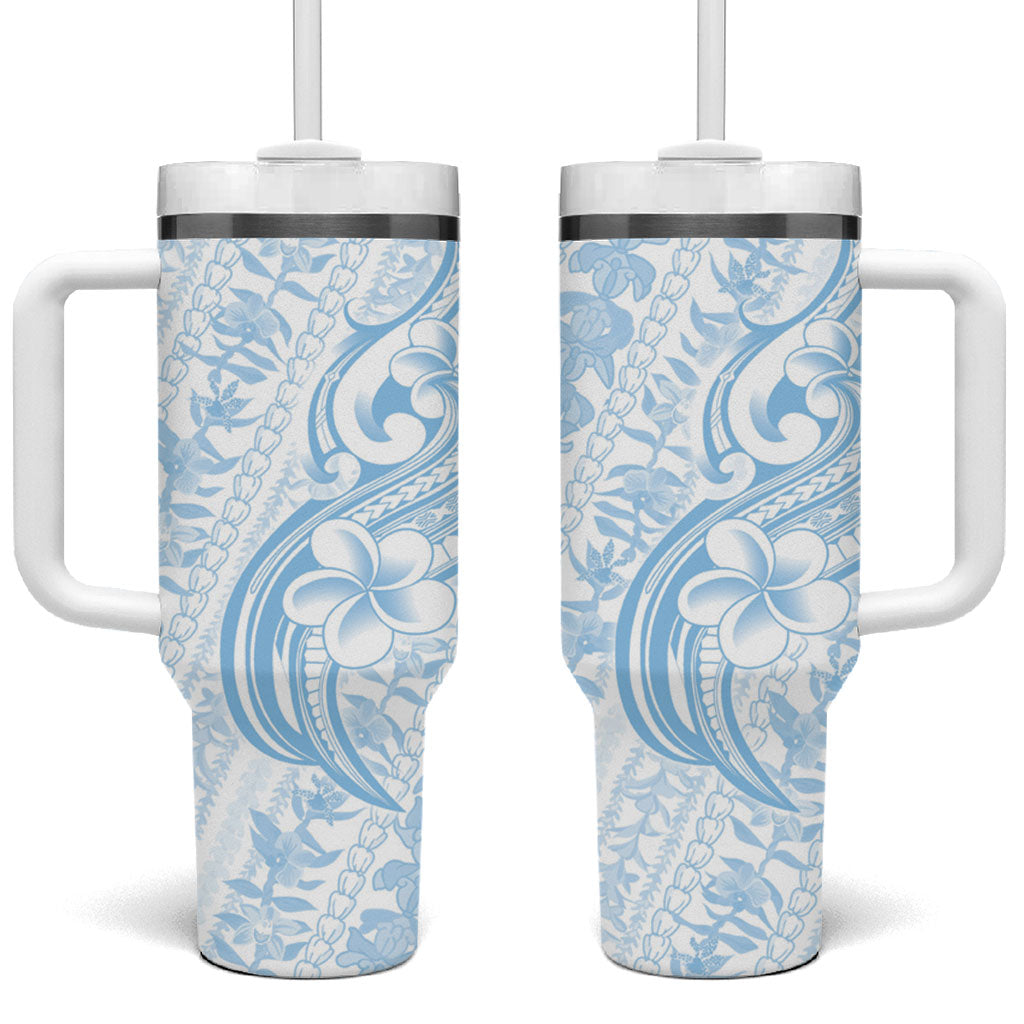 Hawaii Plumeria Lokelani Pikake Lei Tumbler With Handle Uliuli Polynesian Tattoo LT9 One Size: 40 oz Blue - Polynesian Pride