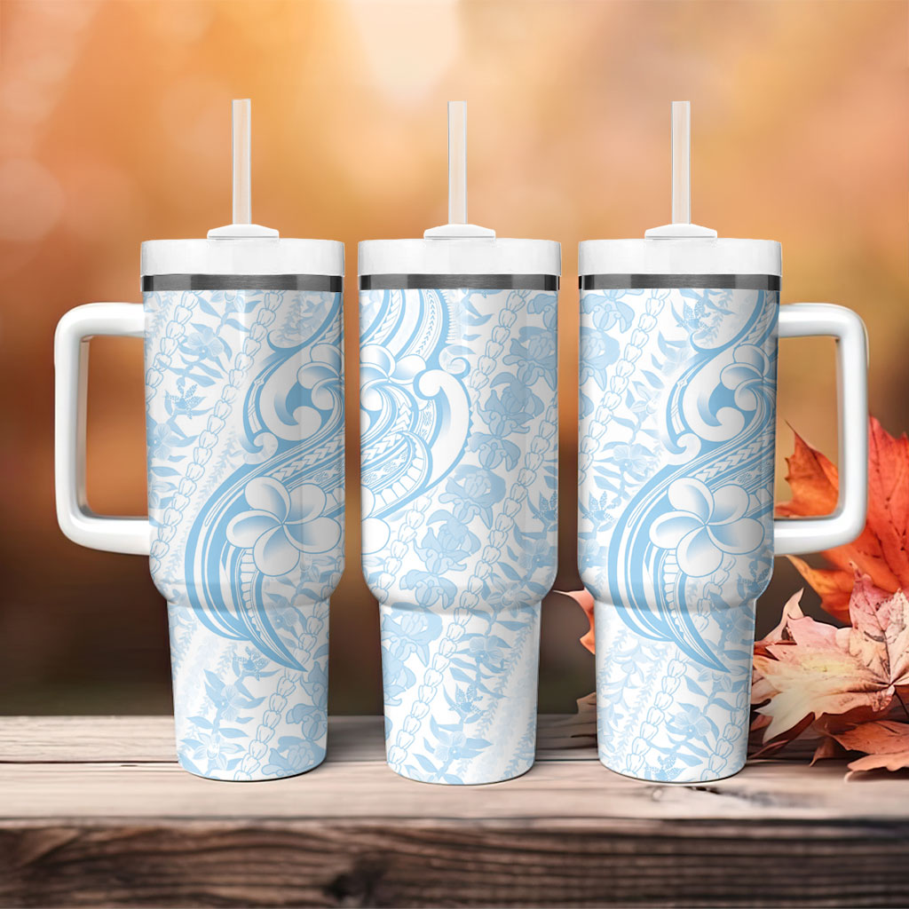 Hawaii Plumeria Lokelani Pikake Lei Tumbler With Handle Uliuli Polynesian Tattoo LT9 - Polynesian Pride
