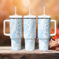 Hawaii Plumeria Lokelani Pikake Lei Tumbler With Handle Uliuli Polynesian Tattoo LT9 - Polynesian Pride