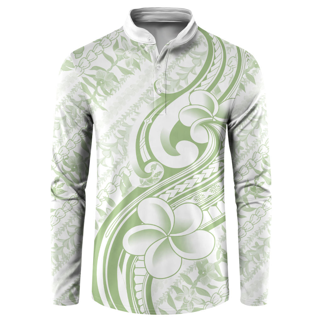 Hawaii Plumeria Lokelani Pikake Lei Button Sweatshirt Oma'oma'o Polynesian Tattoo LT9 Green - Polynesian Pride