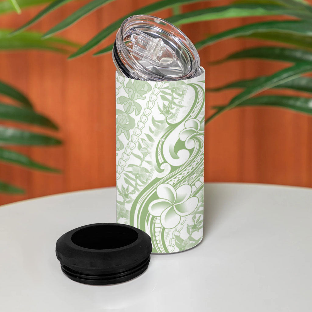 Hawaii Plumeria Lokelani Pikake Lei 4 in 1 Can Cooler Tumbler Oma'oma'o Polynesian Tattoo