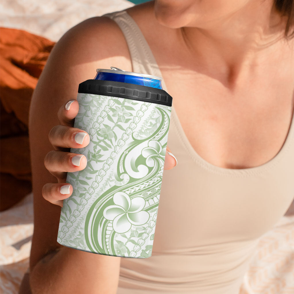Hawaii Plumeria Lokelani Pikake Lei 4 in 1 Can Cooler Tumbler Oma'oma'o Polynesian Tattoo