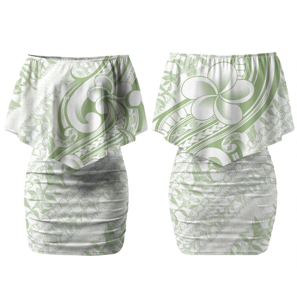 Hawaii Plumeria Lokelani Pikake Lei Couples Matching Off Shoulder Short Dress and Long Sleeve Button Shirt Oma'oma'o Polynesian Tattoo LT9 - Polynesian Pride
