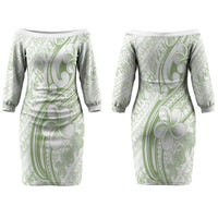 Hawaii Plumeria Lokelani Pikake Lei Couples Matching Off The Shoulder Long Sleeve Dress and Long Sleeve Button Shirt Oma'oma'o Polynesian Tattoo LT9 - Polynesian Pride