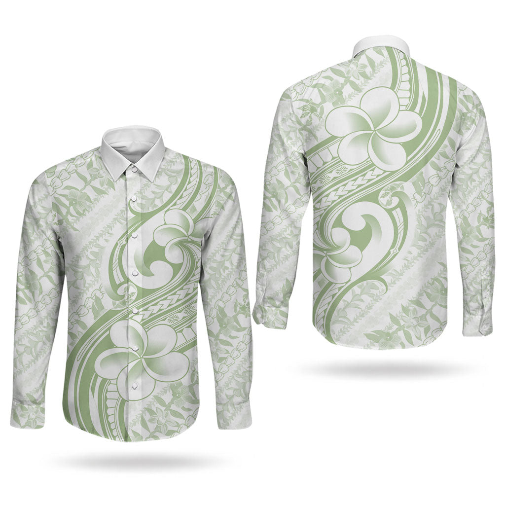 Hawaii Plumeria Lokelani Pikake Lei Couples Matching Short Sleeve Bodycon Dress and Long Sleeve Button Shirt Oma'oma'o Polynesian Tattoo LT9 - Polynesian Pride