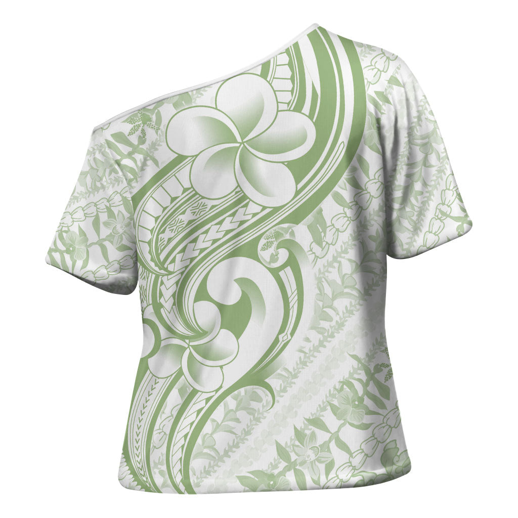 Hawaii Plumeria Lokelani Pikake Lei Cross Shoulder Shirt Oma'oma'o Polynesian Tattoo LT9 - Polynesian Pride