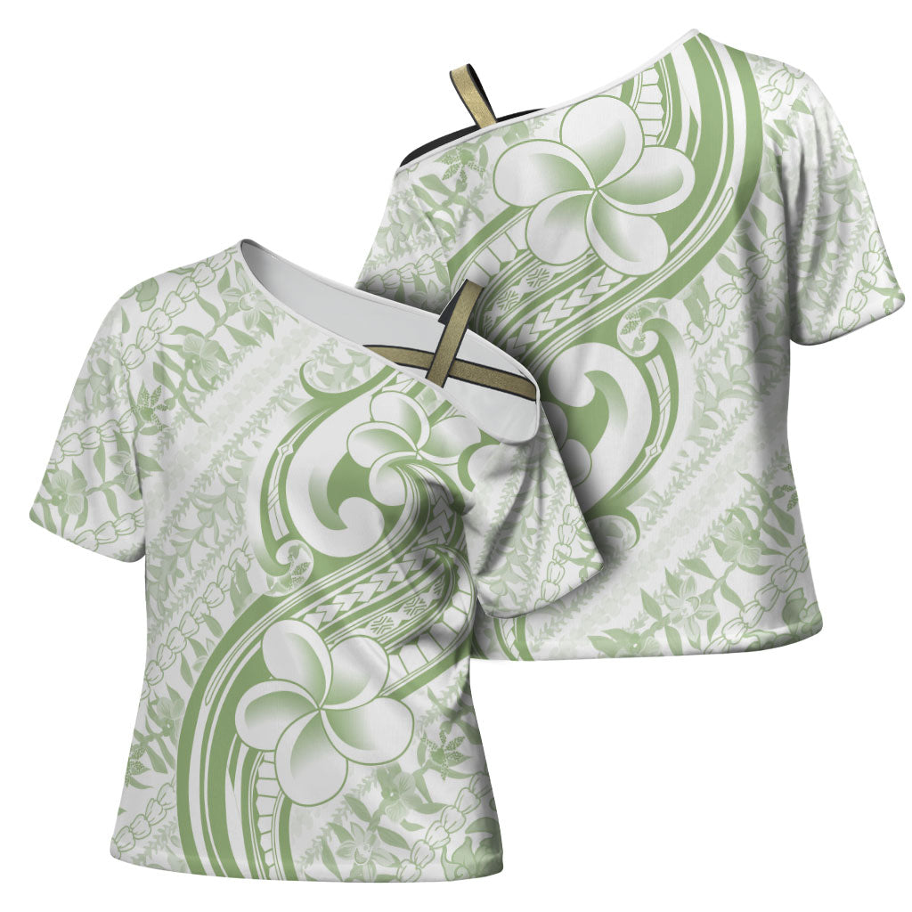 Hawaii Plumeria Lokelani Pikake Lei Cross Shoulder Shirt Oma'oma'o Polynesian Tattoo LT9 - Polynesian Pride