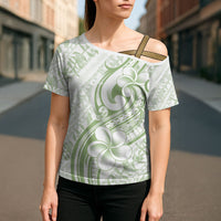Hawaii Plumeria Lokelani Pikake Lei Cross Shoulder Shirt Oma'oma'o Polynesian Tattoo LT9 - Polynesian Pride