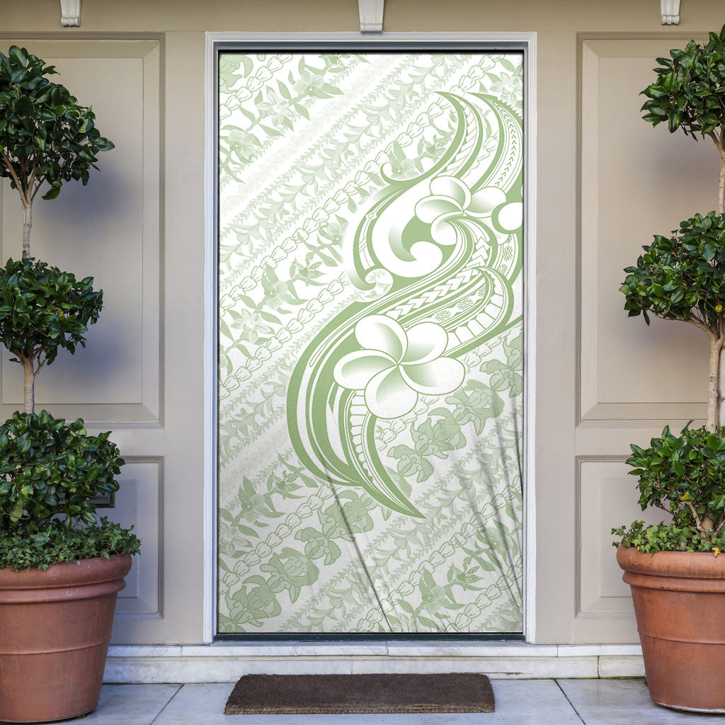Hawaii Plumeria Lokelani Pikake Lei Door Cover Oma'oma'o Polynesian Tattoo LT9 Green - Polynesian Pride
