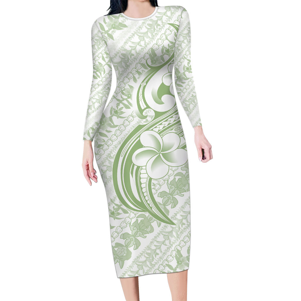 Hawaii Plumeria Lokelani Pikake Lei Family Matching Long Sleeve Bodycon Dress and Hawaiian Shirt Oma'oma'o Polynesian Tattoo