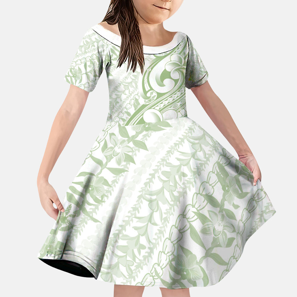 Hawaii Plumeria Lokelani Pikake Lei Family Matching Off The Shoulder Long Sleeve Dress and Hawaiian Shirt Oma'oma'o Polynesian Tattoo
