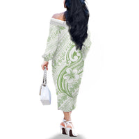 Hawaii Plumeria Lokelani Pikake Lei Family Matching Off The Shoulder Long Sleeve Dress and Hawaiian Shirt Oma'oma'o Polynesian Tattoo