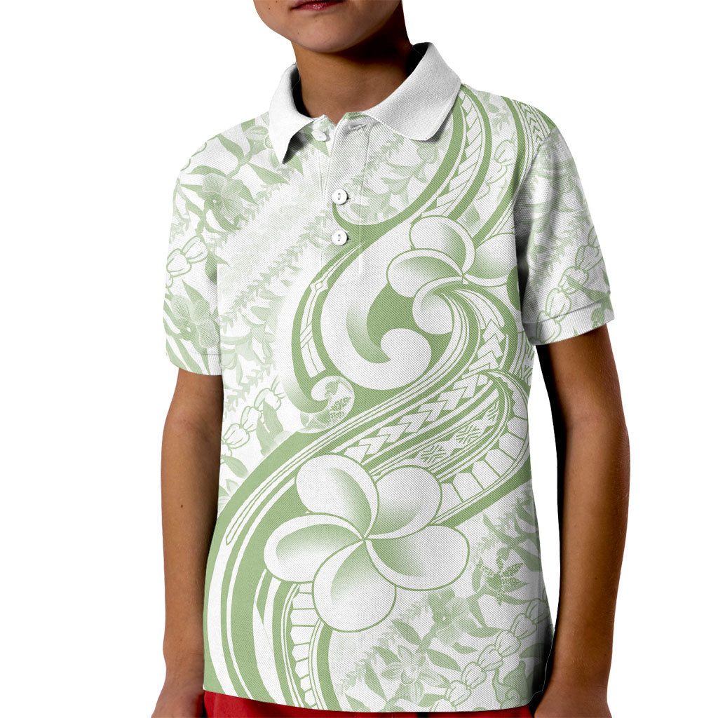 Hawaii Plumeria Lokelani Pikake Lei Kid Polo Shirt Oma'oma'o Polynesian Tattoo
