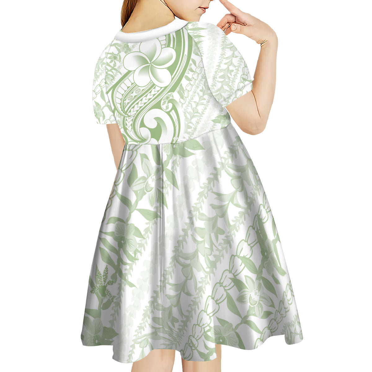 Hawaii Plumeria Lokelani Pikake Lei Kid Short Sleeve Dress Oma'oma'o Polynesian Tattoo