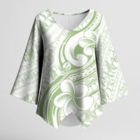 Hawaii Plumeria Lokelani Pikake Lei Kimono Sleeve Blouse Oma'oma'o Polynesian Tattoo LT9 Female Green - Polynesian Pride