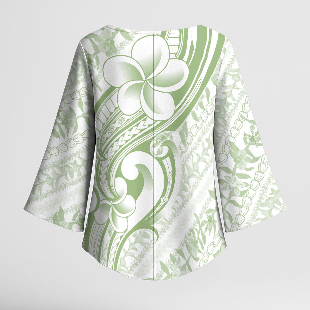 Hawaii Plumeria Lokelani Pikake Lei Kimono Sleeve Blouse Oma'oma'o Polynesian Tattoo LT9 - Polynesian Pride