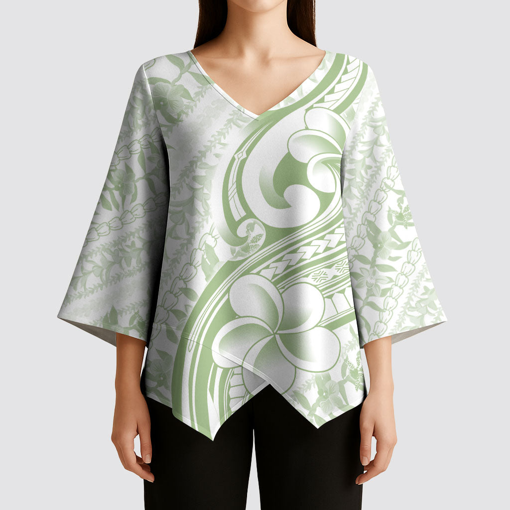 Hawaii Plumeria Lokelani Pikake Lei Kimono Sleeve Blouse Oma'oma'o Polynesian Tattoo LT9 - Polynesian Pride