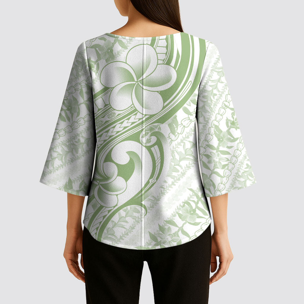 Hawaii Plumeria Lokelani Pikake Lei Kimono Sleeve Blouse Oma'oma'o Polynesian Tattoo LT9 - Polynesian Pride