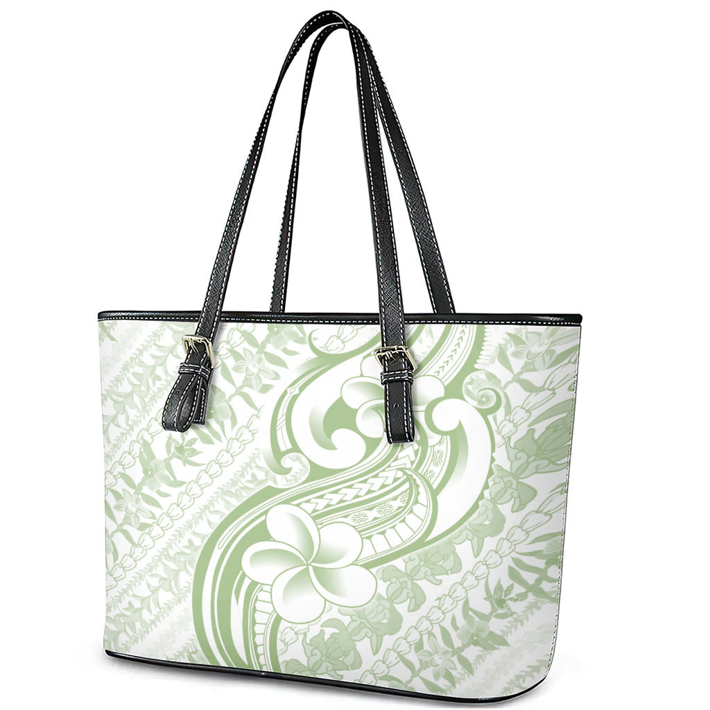 Hawaii Plumeria Lokelani Pikake Lei Leather Tote Bag Oma'oma'o Polynesian Tattoo LT9 - Polynesian Pride