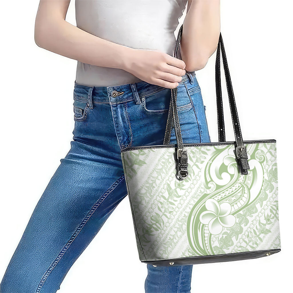 Hawaii Plumeria Lokelani Pikake Lei Leather Tote Bag Oma'oma'o Polynesian Tattoo LT9 - Polynesian Pride