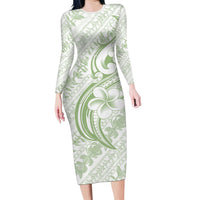 Hawaii Plumeria Lokelani Pikake Lei Long Sleeve Bodycon Dress Oma'oma'o Polynesian Tattoo