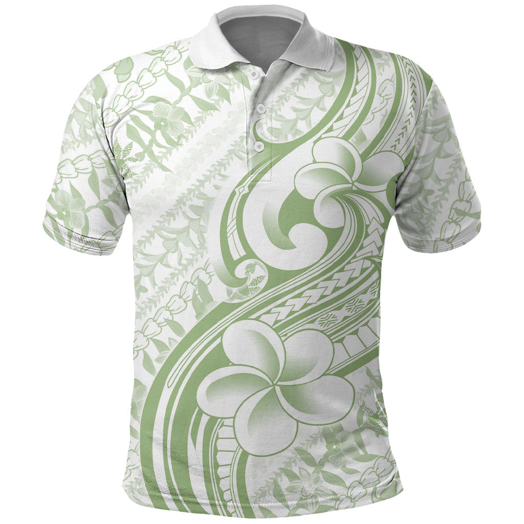 Hawaii Plumeria Lokelani Pikake Lei Polo Shirt Oma'oma'o Polynesian Tattoo LT9 Green - Polynesian Pride