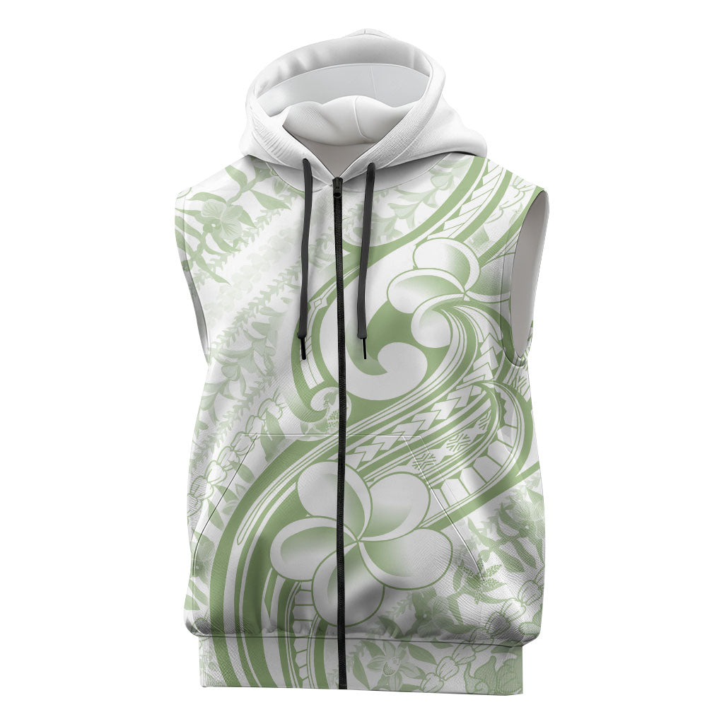 Hawaii Plumeria Lokelani Pikake Lei Sleeveless Zip Hoodie Oma'oma'o Polynesian Tattoo