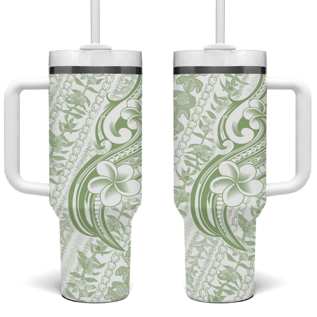 Hawaii Plumeria Lokelani Pikake Lei Tumbler With Handle Oma'oma'o Polynesian Tattoo LT9 One Size: 40 oz Green - Polynesian Pride