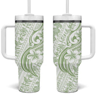 Hawaii Plumeria Lokelani Pikake Lei Tumbler With Handle Oma'oma'o Polynesian Tattoo LT9 One Size: 40 oz Green - Polynesian Pride