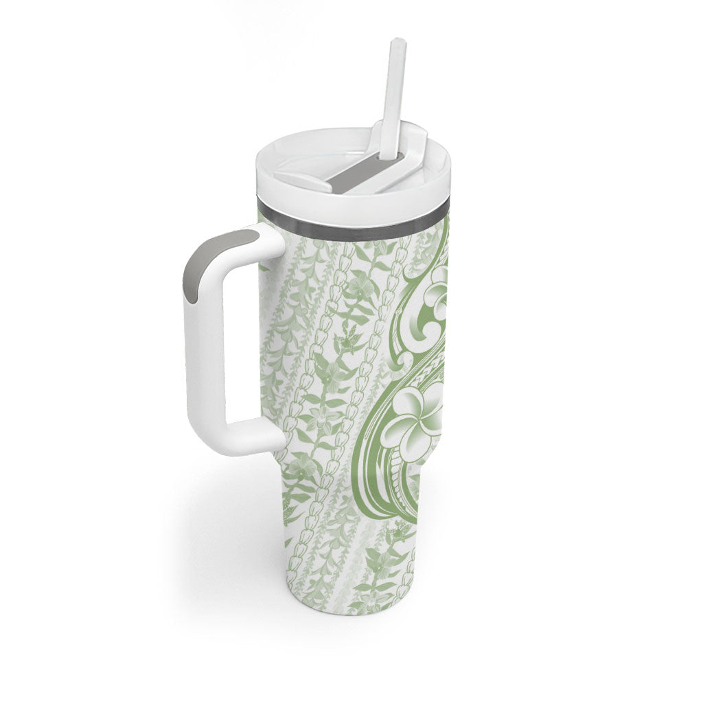 Hawaii Plumeria Lokelani Pikake Lei Tumbler With Handle Oma'oma'o Polynesian Tattoo LT9 - Polynesian Pride