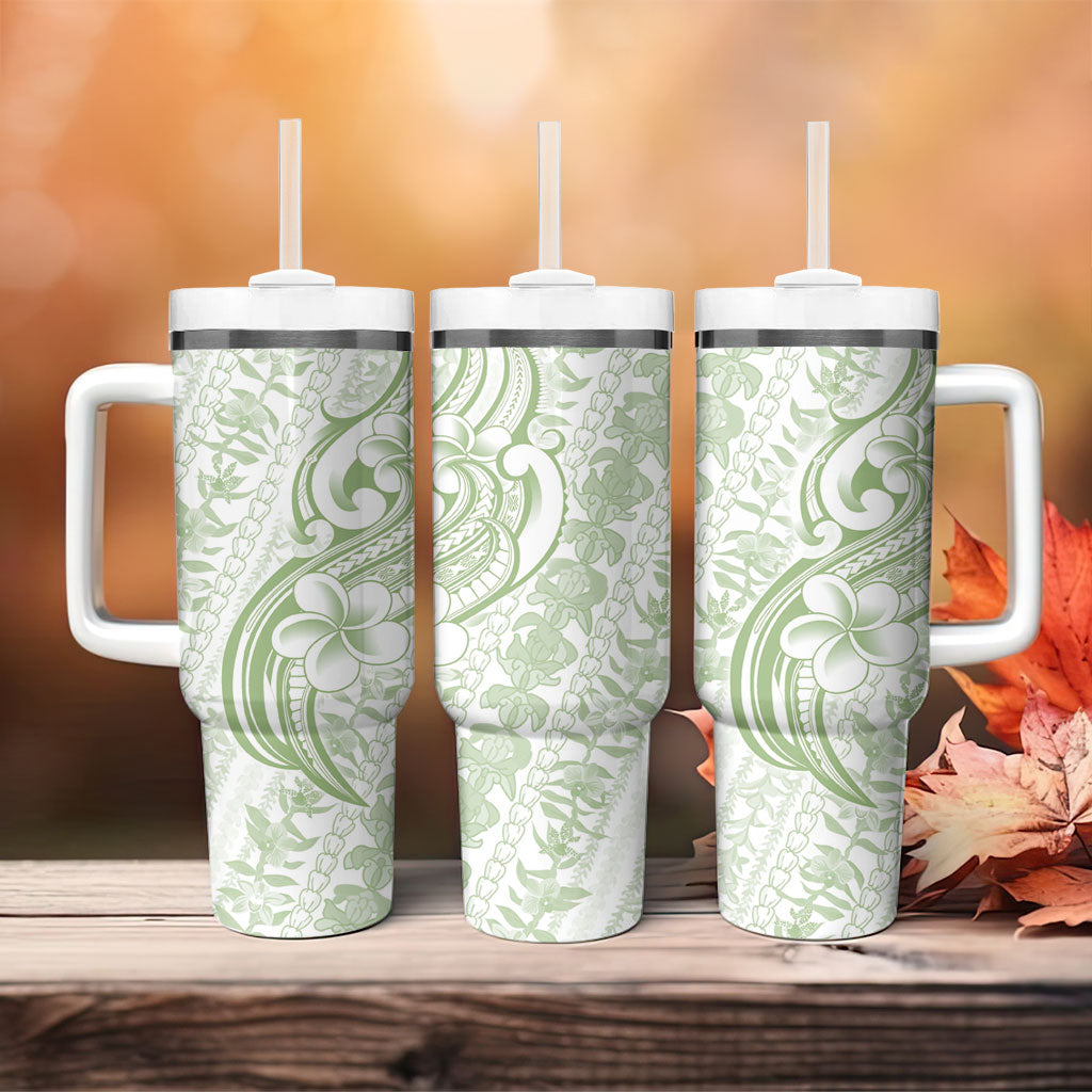 Hawaii Plumeria Lokelani Pikake Lei Tumbler With Handle Oma'oma'o Polynesian Tattoo LT9 - Polynesian Pride