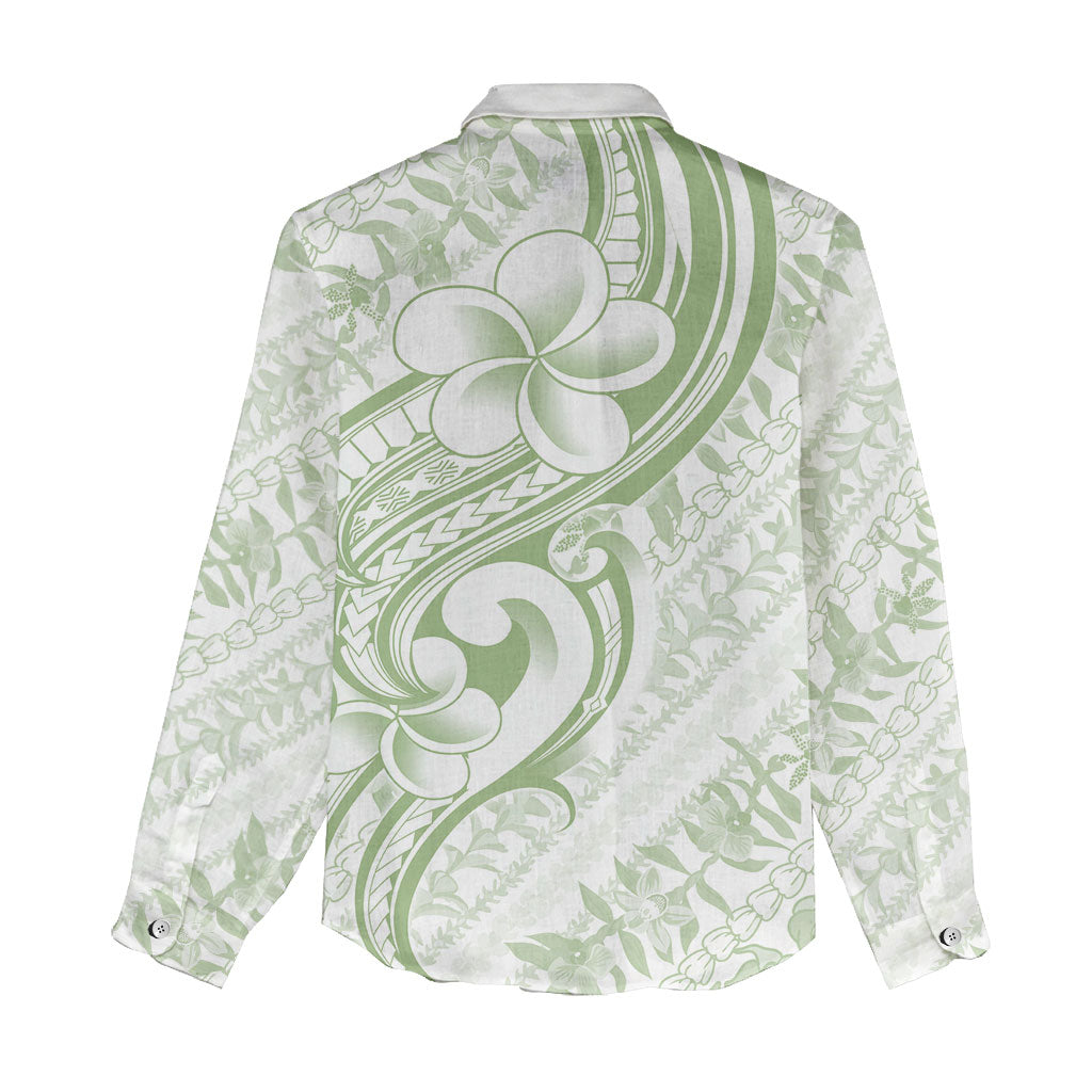 Hawaii Plumeria Lokelani Pikake Lei Women Casual Shirt Oma'oma'o Polynesian Tattoo