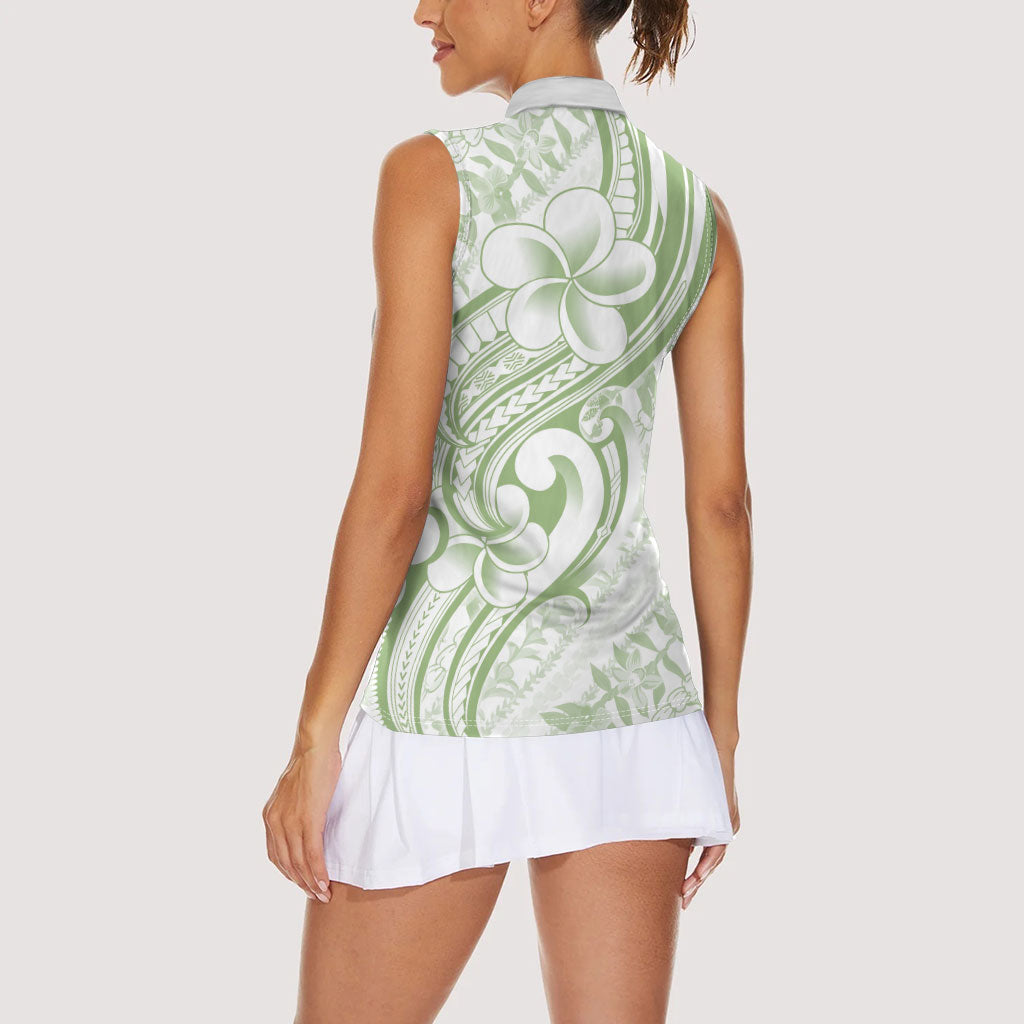 Hawaii Plumeria Lokelani Pikake Lei Women Sleeveless Polo Shirt Oma'oma'o Polynesian Tattoo