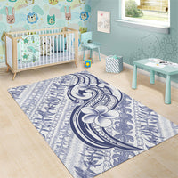 Hawaii Plumeria Lokelani Pikake Lei Area Rug Navy Blue Polynesian Tattoo
