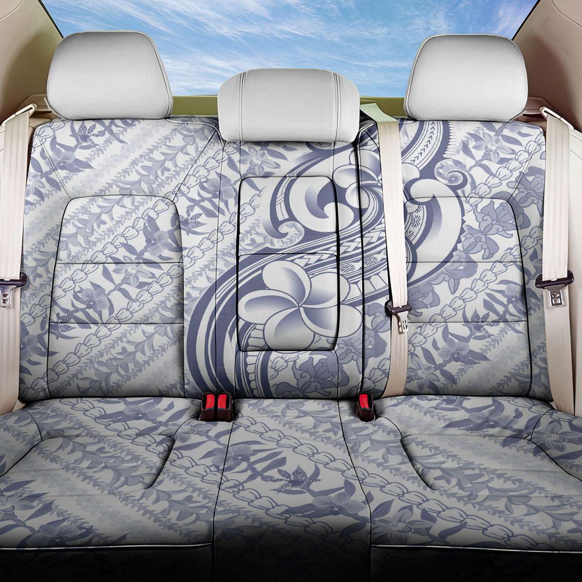 Hawaii Plumeria Lokelani Pikake Lei Back Car Seat Cover Navy Blue Polynesian Tattoo LT9 One Size Navy Blue - Polynesian Pride